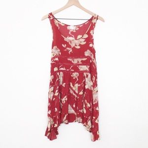 Free People Voile and Lace Trapeze Slip Dress Red Floral